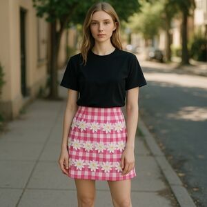 Lilly Pulitzer Daisy Skirt – Pink Gingham, Embroidered, Y2K Cottagecore – Sz 4 E